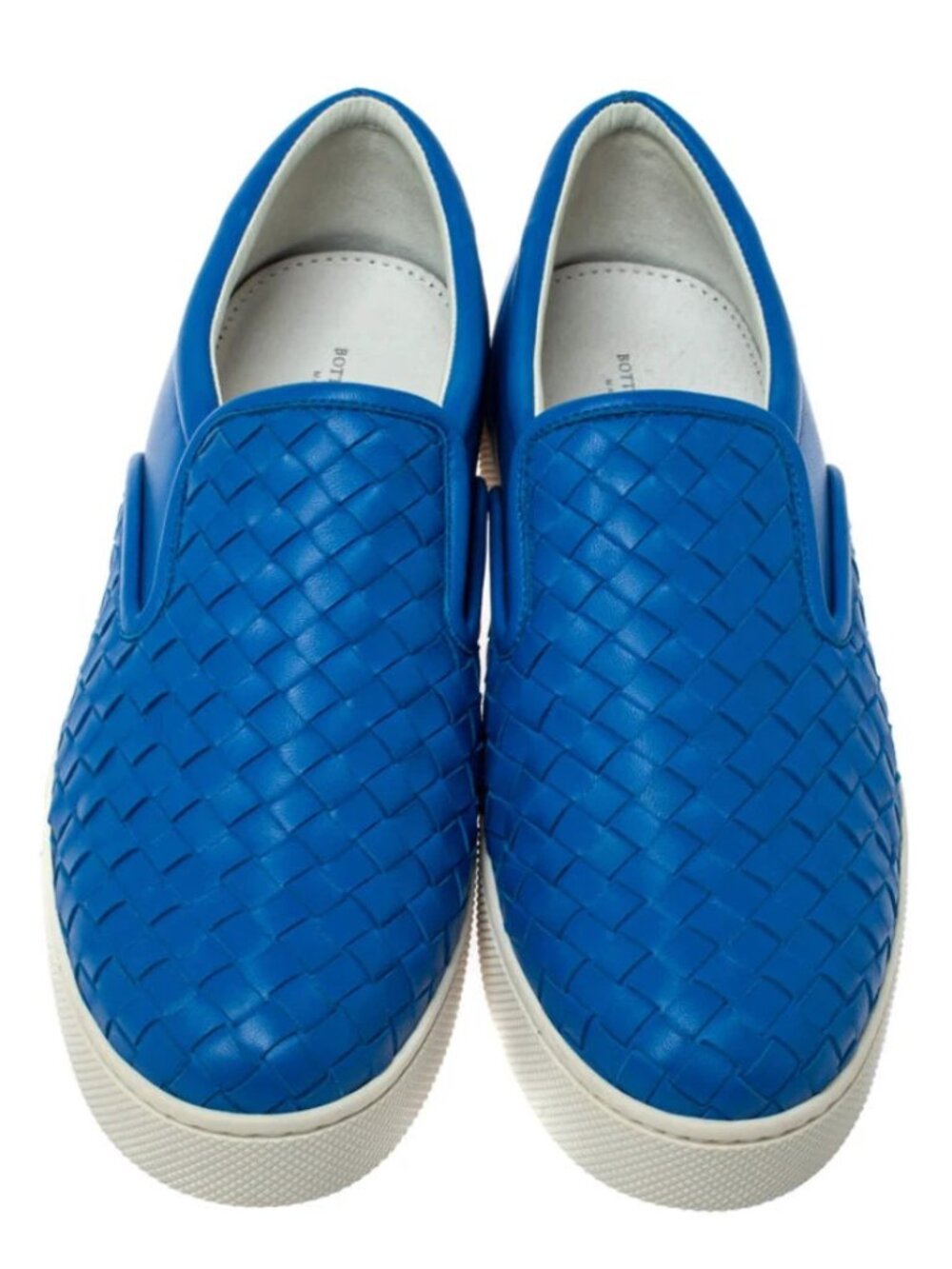 AUTHENTIC BOTTEGA VENETA BLUE INTRECCIATO LEATHER DODGER SLIP ON MENS SHOES